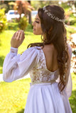 lace-chiffon-short-white-wedding-dress-with-loose-sleeves-1