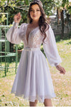 lace-chiffon-short-white-wedding-dress-with-loose-sleeves