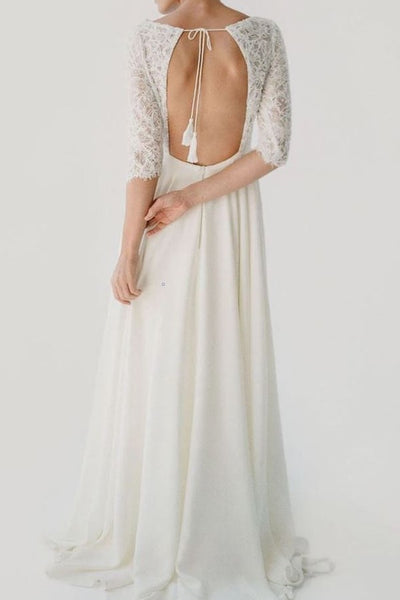 lace-elbow-sleeves-wedding-dress-with-chiffon-skirt-1