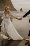 lace-elbow-sleeves-wedding-dress-with-chiffon-skirt