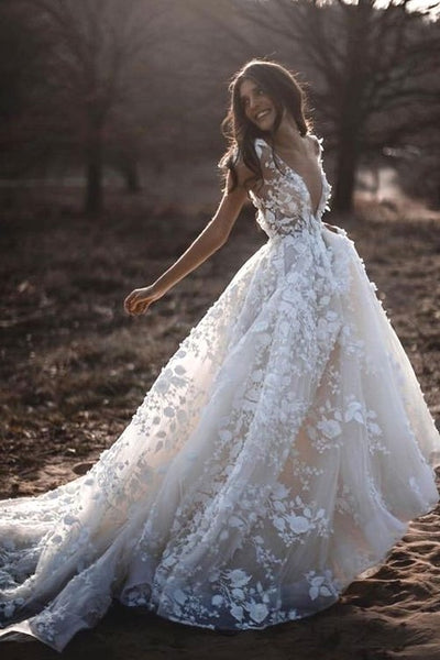 lace-floral-wedding-dresses-with-sheer-v-neckline-2