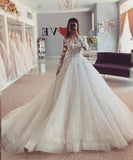 lace-flower-long-sleeve-wedding-dresses-tulle-skirt-1