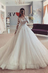 lace-flower-long-sleeve-wedding-dresses-tulle-skirt
