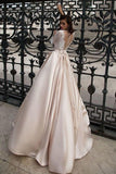 lace-half-sleeves-champagne-wedding-dress-with-sheer-neckline-1