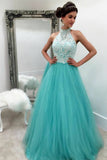 lace-high-neck-evening-gown-with-mint-green-tulle-skirt