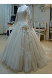 lace-high-neck-muslim-wedding-dresses-long-sleeves