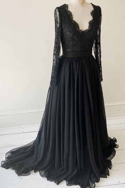 lace-long-sleeves-black-evening-gown-with-chiffon-skirt