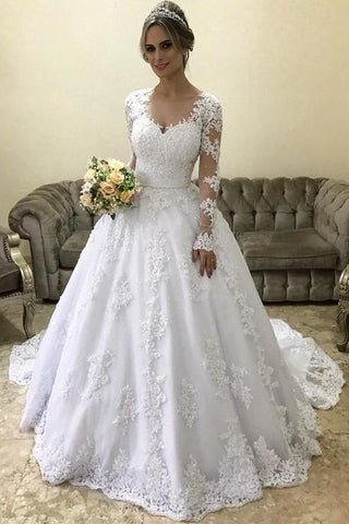 Lace Long-sleeves Winter Wedding Dress with Illusion Neckline – loveangeldress Lace Long-sleeves Winter Wedding Dress with Illusion Neckline – loveangeldress