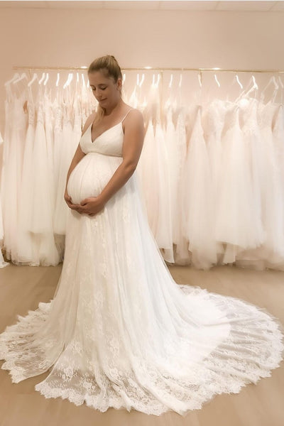 lace-maternity-wedding-dress-with-spaghetti-straps