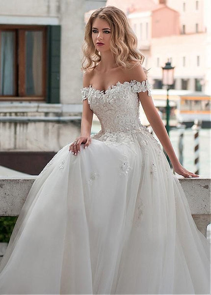 lace-off-the-shoulder-wedding-dress-ball-gown-with-bandage-bodice-2