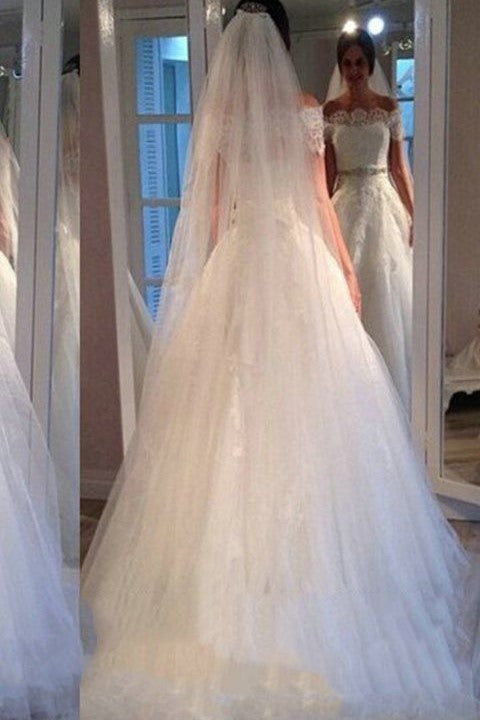 lace-off-the-shoulder-wedding-gown-with-rhinestones-belt-1