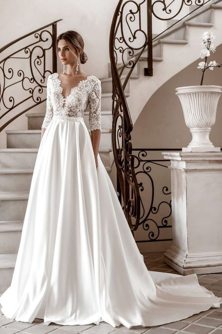 Fit&Flare Lace Off-the-shoulder Wedding Dresses with Long Sleeves