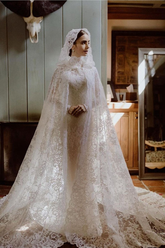Lace Sheath Muslim Wedding Dress with Long Cape – loveangeldress