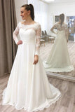 lace-sheer-long-sleeves-bridal-gown-with-chiffon-skirt