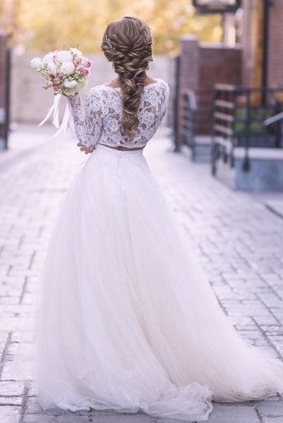 lace-sleeves-two-piece-wedding-dress-tulle-skirt-1