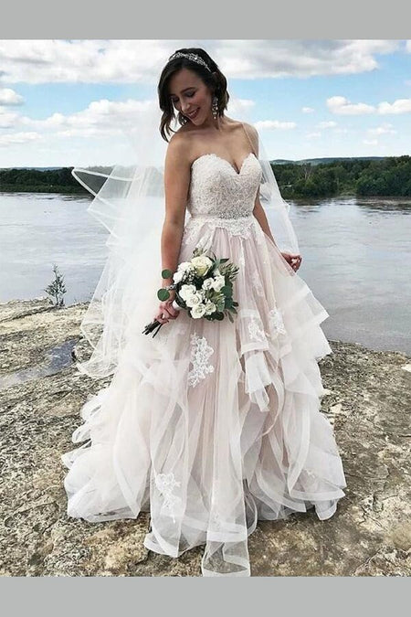 Deep V Neck Wedding Dresses Satin Ball Gown