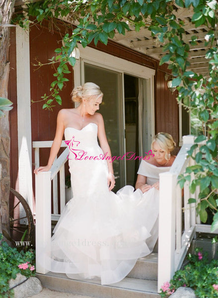 Lace Sweetheart Mermaid Bride Dresses with Ruffled Skirt