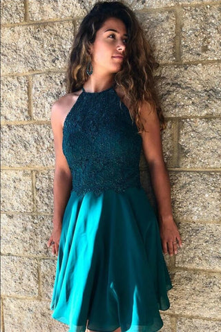 Lace Teal Green Homecoming Dresses Short Chiffon Skirt – loveangeldress
