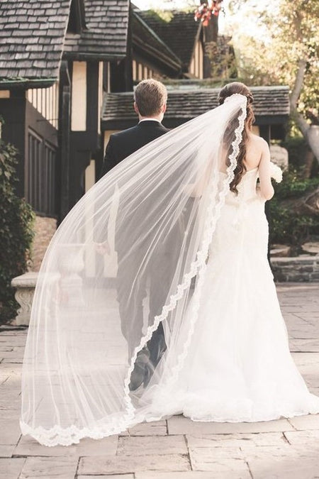 Cathedral Veil with Alencon Lace Edge Long Mantilla Veils