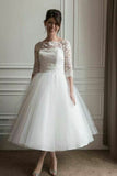 lace-tulle-tea-length-wedding-dresses-with-sleeves