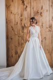 lace-v-neckline-satin-bridal-dresses-with-pockets-2