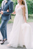 lace-v-neckline-tulle-wedding-dresses-boho-style-1