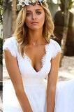 lace-v-neckline-white-wedding-dresses-ankle-length-1