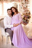 Lavender Lace Chiffon Baby Shower Dress for Pregnant Woman