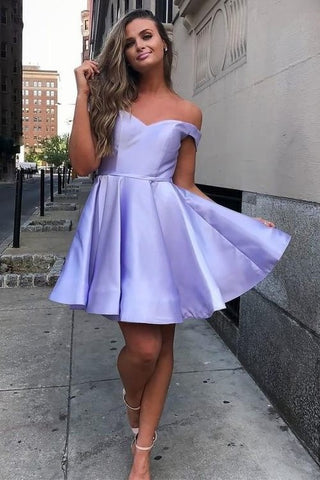 Lavender Short Homecoming Dress with Off-the-shoulder loveangeldress Lavender Short Homecoming Dress with Off-the-shoulder loveangeldress