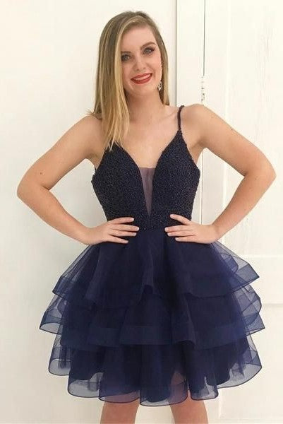 layered-skirt-navy-blue-homecoming-gown-with-beaded-plunging-neckline