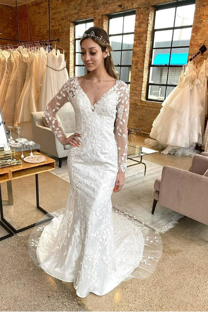 Leaf Lace Long-sleeve Wedding Gowns 2022 New loveangeldress Leaf Lace Long-sleeve Wedding Gowns 2022 New loveangeldress