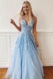light-blue-floral-lace-prom-dresses-tulle-skirt-v-neckline