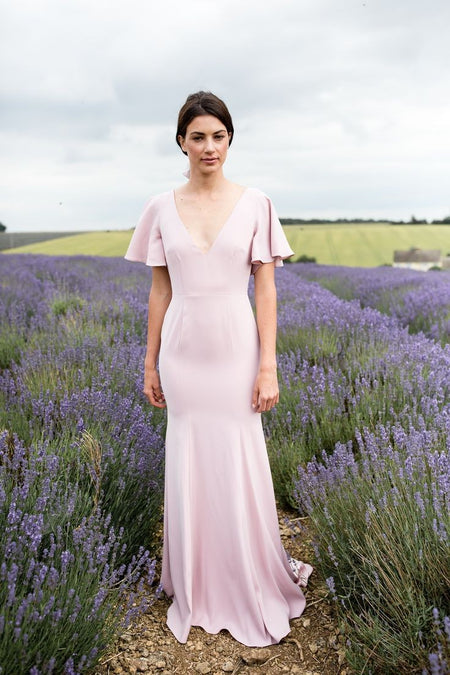 Chiffon Burgundy Hi-lo Bridesmaid Dresses with Deep V-neckline