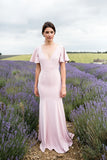 light-pink-bridesmaid-dresses-with-flared-sleeves
