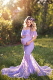 lilac-lace-pregnant-woman-prom-dresses-with-spaghetti-straps