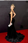 Long Black Prom Gown Velvet Celebrity Dress for Red Carpet