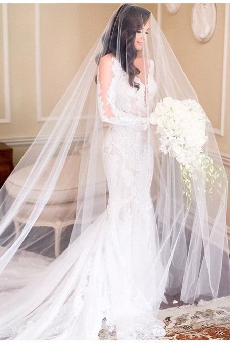 Cathedral Bridal Veils with Beaded Lace Appliqued Edge