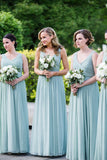 long-chiffon-wedding-party-dresses-with-pleated-v-neckline-vestido-de-la-dama-de-honor