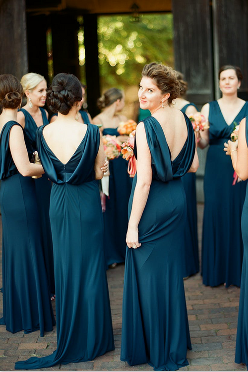 long-dark-blue-wedding-guests-dresses-bridesmaid-draped-back