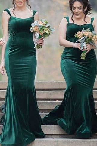 long-dark-green-velvet-bridesmaid-dresses-with-double-straps-1