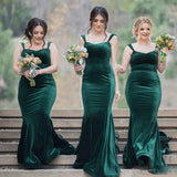 long-dark-green-velvet-bridesmaid-dresses-with-double-straps-2
