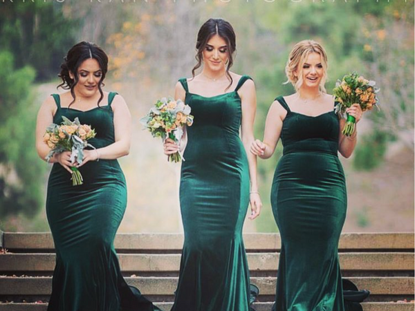Emerald green deals velvet bridesmaid dresses