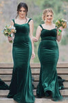 long-dark-green-velvet-bridesmaid-dresses-with-double-straps
