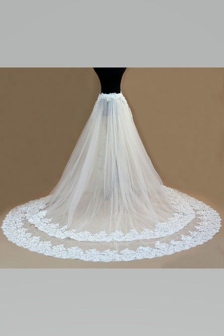 Two Tiers Finger Veils with Beaded Lace Hairband