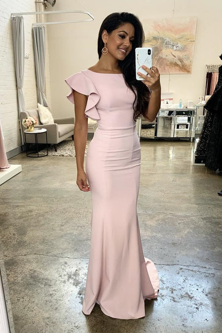 Curved Strapless Light Pink Bridesmaid Dresses Floor-Length