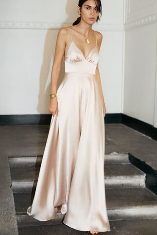 cream colored prom dresses Long Nude Pink Prom Dresses with Thin Straps – loveangeldress