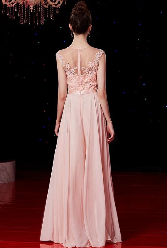 long-pink-chiffon-evening-gowns-beaded-lace-bodice-1