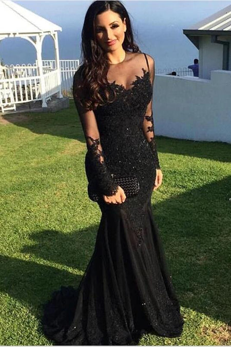 Spaghetti Straps Black Sequin Prom Dress Mermaid Skirt