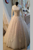 long-sleeved-muslim-high-collar-wedding-gowns-with-lace-pearls