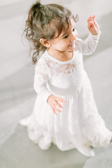 Scoop Neck Ankle Length Ivory Lace Baby Girl Dresses with Flower Belt